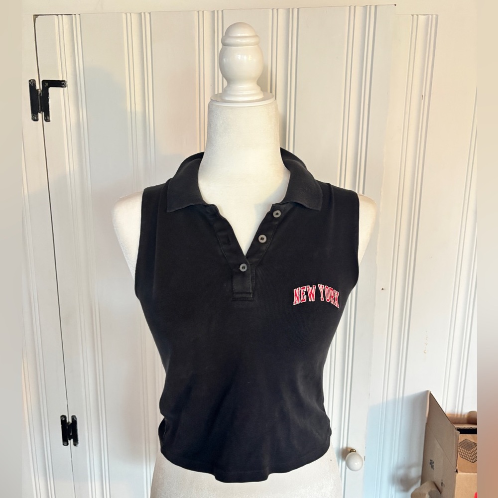 Brandy Melville Grey Crop Top with New York Embroidery